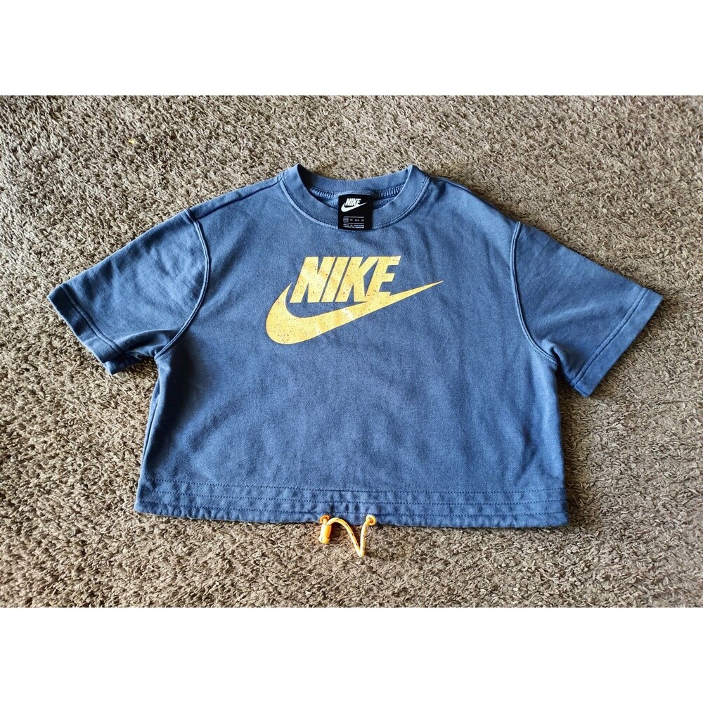 Nike Shirt Icon Clash Sweat Crop Top Women's XS Graphic Short Sleeve Blue